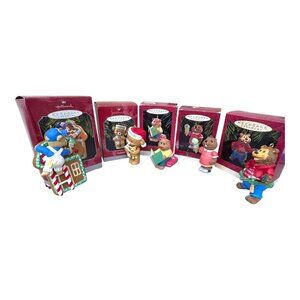 Lot Hallmark Keepsake Ornament Set Dad Godchild & Granddaughter Bear w/ Boxes